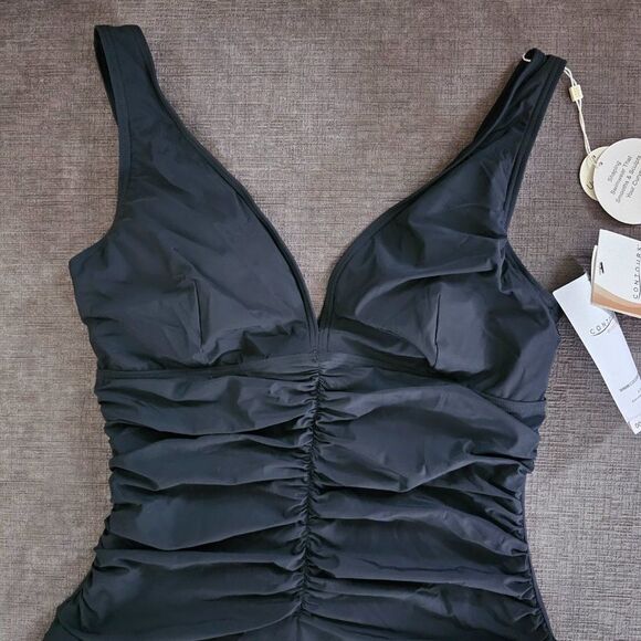 Contours Women's Black V-Neck Bra Sized Underwire 1-Piece Swimsuit Size 16 - Picture 5 of 14